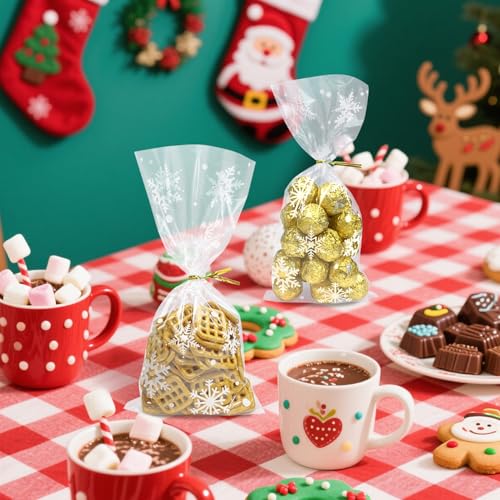 Morepack Snowflake Cellophane Bags 5x11In 120Pcs Clear Christmas Treat Bags - color: Snowflake