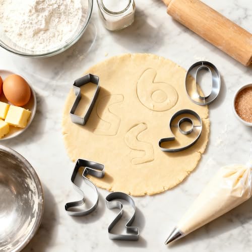 10Pcs Numbers Mini Cookie Cutters Set with Dough Scraper