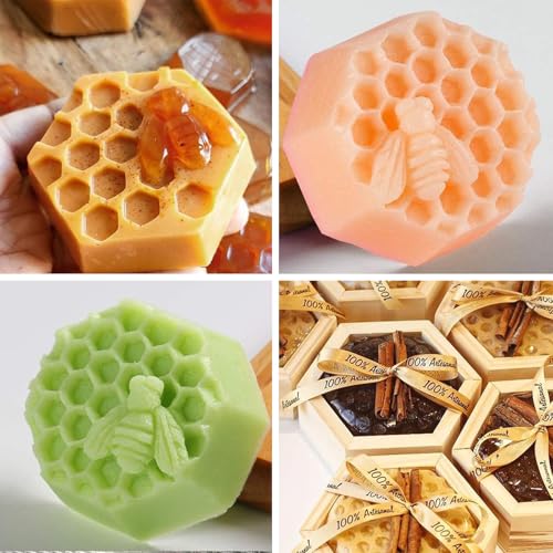 Bee Silicone Molds 2Pcs Honeycomb Silicone Mold Beehive Shape 6 Cavities Molds Set for Homemade Soap Making, DIY Jello, Bath Bomb, Beeswax Candle, Resin - color: bees