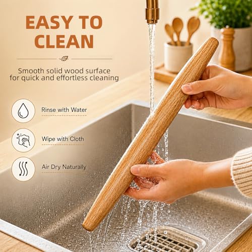 French Tapered Rolling Pin for Baking, 17 Inch Solid Wood