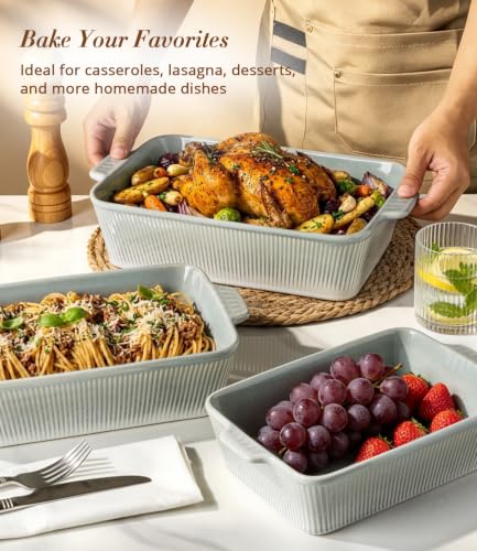 TheTerra Casserole Dishes for Oven, Ceramic Baking Dish Set of 3 - color: Desert Sage