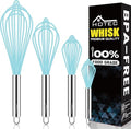 HOTEC 4Pcs Silicone Whisk Set, Wire Balloon Whisks for Cooking Egg Beater - color: Blue,Silver