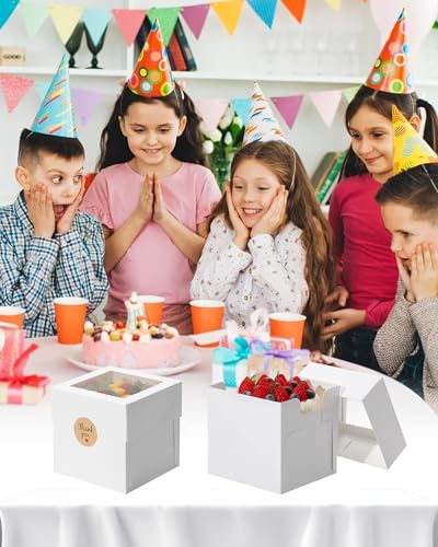 COTOPHER 5Pcs 6x6x6 In Mini Cake Boxes, Square Bakery Boxes with Window - color: White, size: 6x6x6inch