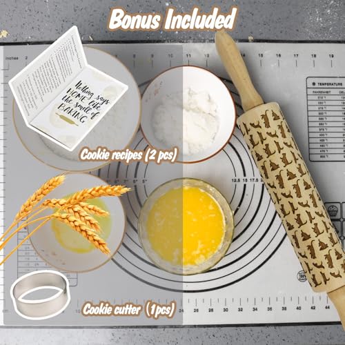 Embossed Rolling Pin for Baking Cookies Embossing Rolling Pins with Design Wooden Engraved Springerle Roller Pin Dough Animal Patterned Clay Pottery Ceramic Stamp Mold Gifts Bakers Women (Cat) - color: Kitty Cat