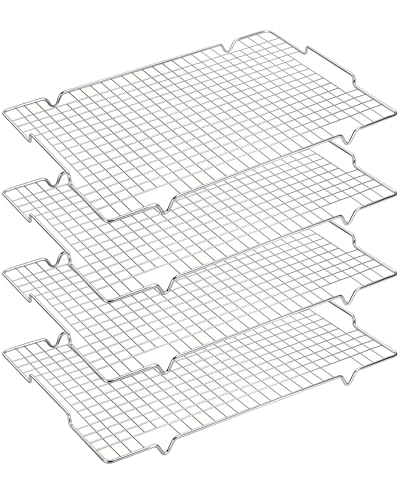 HULISEN 304 Stainless Steel Cooling Rack with Handles, 4-Pack, 16 x 10 Inch - color: Silver, size: 4 Packs