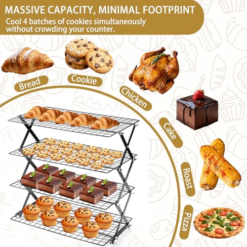 4-Tier Stackable Cooling Rack for Baking, Collapsible Wire Cookie Rack with Adjustable Heights, Non-Stick Roasting & Drying Rack for Cupcakes, Pies and Pastries, Space-Saving Kitchen Essential - size: 4 Tiers