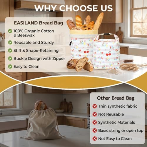 Reusable Beeswax Bread Bags for Homemade Bread Sourdough, Organic Cotton Bread Storage Bags with Zipper, 2 Pack 17x13" Pink - color: Pink & Pink
