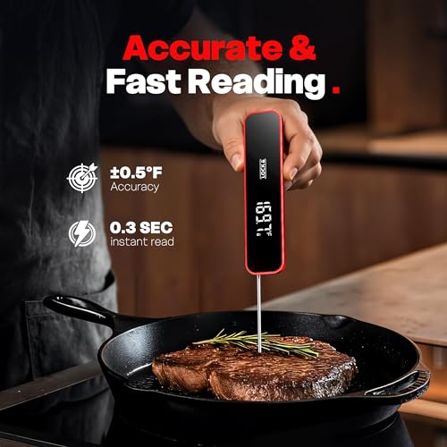 0.3 Sec Instant Read Meat Thermometer Digital for Grilling, Red - color: Red