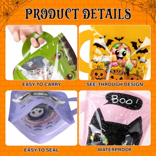 50 Pcs Halloween Plastic Treat Bags , Zipper Seal Candy Bags for Kids - color: Color 1(Pack of 50)