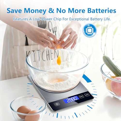 Food Kitchen Scale, Digital Food Scale 33lb Digital Kitchen Scale Precisely Measures Grams and Ounces for Meal Prep Baking and Cooking, 304 Stainless Steel Kitchen Scale LCD Display - style: Battery_33lbs_silver