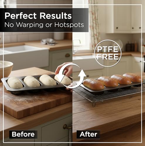 Wrenbury Perforated Hot Dog Bun Baking Pan - Nonstick Bread Mold