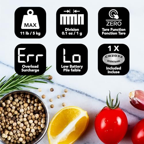 Starfrit Digital Kitchen Scale, Glass Platform, 11 lb/5 kg Capacity, Black
