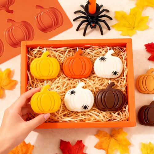 2 Pcs Pumpkin Chocolate Molds Thanksgiving Silicone Mold Fall Cake Molds - color: Orange