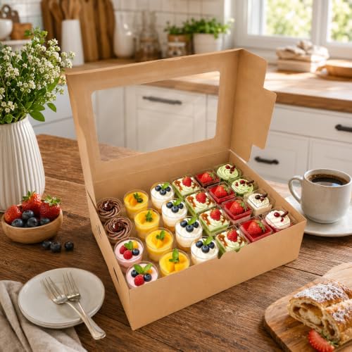 Dessert Shooter Boxes, Cupcake Boxes, 2 Pack Mini Cupcake Container for 24 Count 3oz Dessert Shooters with Window & Inserts, Easy Transport & Presentation Dessert Boxes for Events, Weddings & Home Use
