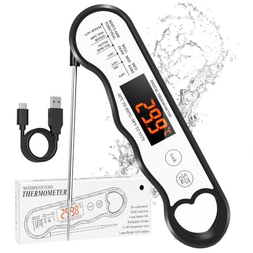 COOLMI Instant Read Meat Thermometer, 2-4 Sec, Waterproof, Rechargeable - color: Rechargeable Model-Black