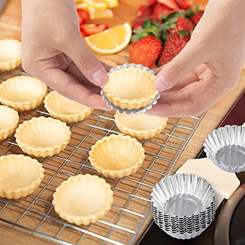 20 Pack Egg Tart Pans, 2.6 x 0.8in Small Metal Cupcake Pans Pie Cookie Muffin Tins Reusable Baking Mold Cups - size: L