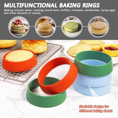 KOLUTI 6 Pack 3.15 Inch Nonstick Silicone English Muffin Rings, Durable Round Frying Egg Patty Omelette Cooker Mold, Circle Ring for Crumpet Pancake Pastry Cookie Baking, BPA Free and 3 Colors - color: 3COLOR-3.15