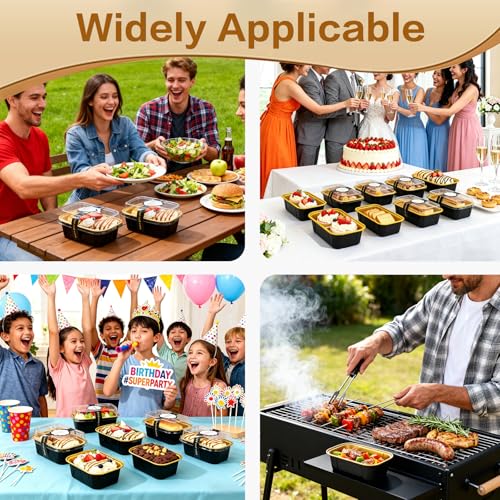 mini loaf pans with lids and spoons 50 Pack,5.5 oz Rectangle mini individual cake tins Disposable Small Aluminum Foil Baking pans (50, Black) - color: Black