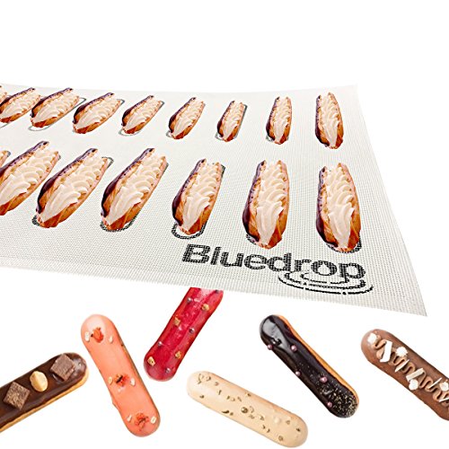 Bluedrop Eclair Baking Sheets Perforated Silicone Baking Mats For Bread Cookies Open Mesh Non Stick Oven Liner - size: 40x60cm Eclair Mat (12.5x2.5cm+6x1.8cm Shape)