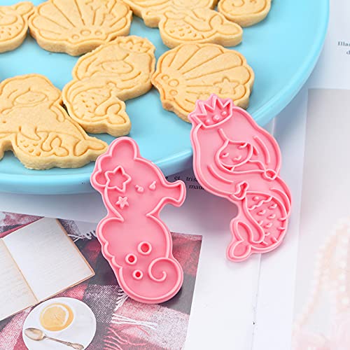 6pcs Mermaid Cookie Cutters,Cute Biscuit Cutter,Cookie Stamps Set (Mermaid) - color: Mermaid