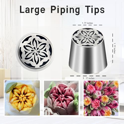 11PCS Extra Large Russian Piping Tips，Stainless Steel Flower Tips for Cake Decorating for Cake Decorating Icing, Cream Bouquet DIY Cookies, Desserts Baking Tools