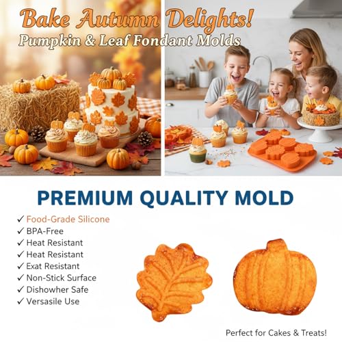 Fall Silicone Molds Pumpkin and Leaf Shapes, Set of 2 - color: Orange-QY353