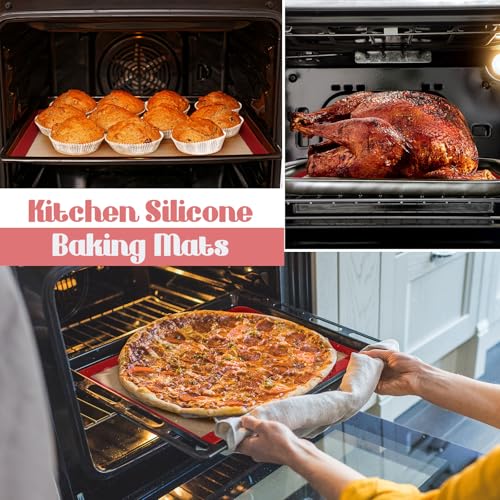 Nuanchu 8 Pcs Silicone Baking Mat Non-stick Baking Half Sheet, Red - color: Red