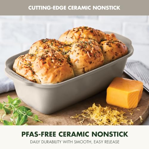 GreenPan Premiere Ovenware Healthy Ceramic Nonstick 1 lb. Loaf Baking Pan, PFAS-Free, Warp-Free Bakeware, Durable Quick Heating, Oven & Broiler Safe to 600F, Dishwasher Safe, Taupe - color: Taupe, size: 1 lb. Loaf Pan