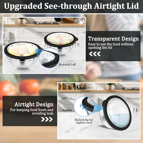 P&P CHEF Metal Mixing Bowls with Lids Set, Visible Airtight Lids & Black - color: Black, style: Visible Airtight Lids