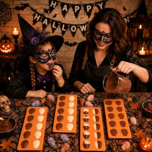 Halloween Mold, 4 Pack Skull Silicone Mold for Chocolate Candy Gummy - color: 4 PCS Halloween skull chocolate molds