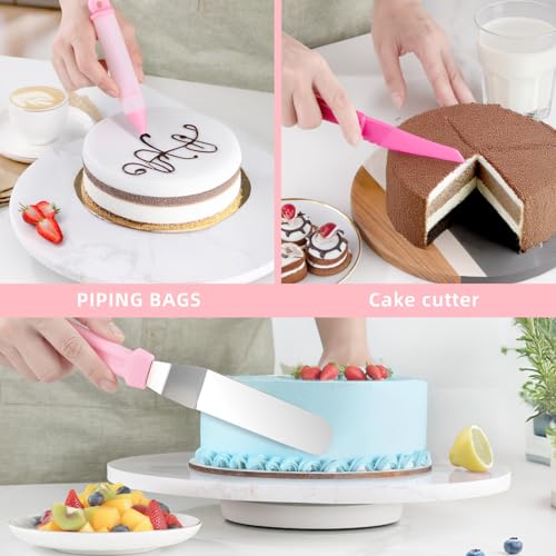 Cake Decorating Kit: Decorating Supplies Tools Kit 138 PCS Baking Accessories Include Spiping Bags and Tips Set, Piping Tips Set, Spatulas, Cake Scraper, 50 Piping Bags for Beginners, Pink - color: Pink (138 PCS)