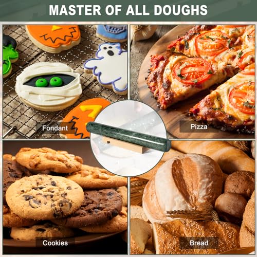 Natural Marble Rolling Pin for Baking, 12inch French Heavy Dough Roller - color: 12"x1.5"-Green