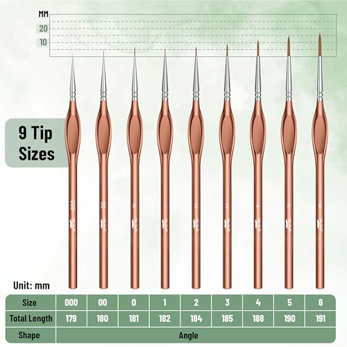 Mr. Pen- Detail Paint Brushes Set, 9 pcs, Rose Gold - color: Rose Gold