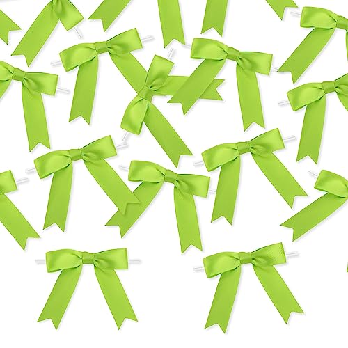 Meseey 50 Pcs 3 Inches Satin Ribbon Bows with Twist Tie Apple Green Pretied Premade Craft Bows for Treat Bags Gift Wrapping Baby Shower Brithday Christmas Party (3", Apple Green) - color: Apple Green