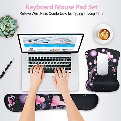 ToLuLu Keyboard Wrist Rest Pad Ergonomic Mouse Pad Set, Cute Mousepad - color: Pink Hearts