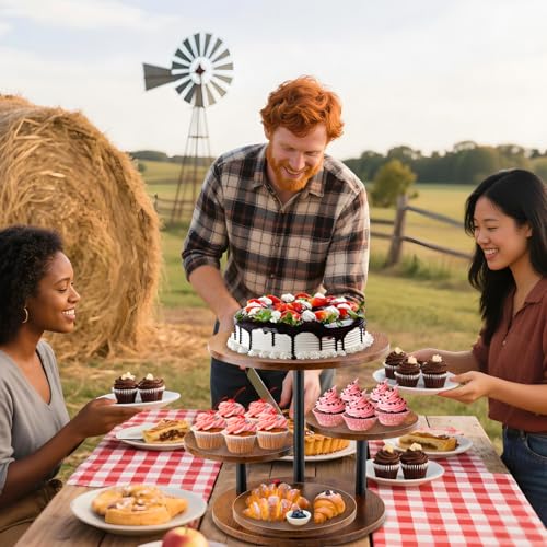 4-Tier Rotating Wood Cupcake Stand for 50 Cupcakes, 360° Rustic Farmhouse Cake Tower with Tiered Trays, Elegant Dessert Display for Weddings, Birthdays, Baby Showers & Tea Parties