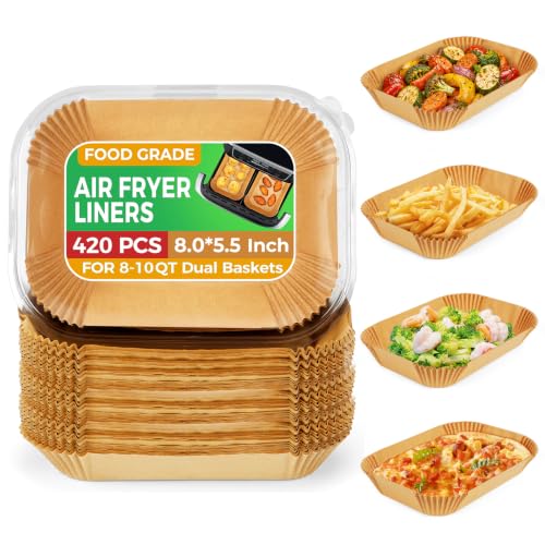 Ctizne 420PCS Air Fryer Liners Disposable 8.0" x 5.5" for Ninja Dual Zone - size: 8" x 5.5" Rectangle
