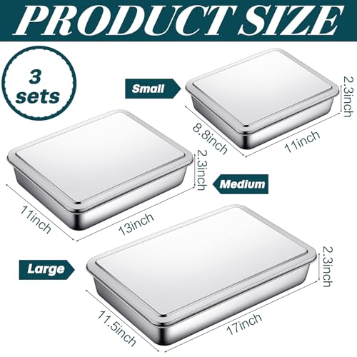 Tioncy 3 Sets Baking Stainless Steel Pan with Lid, 17/13/11 Inch - size: 17/13/11 Inch