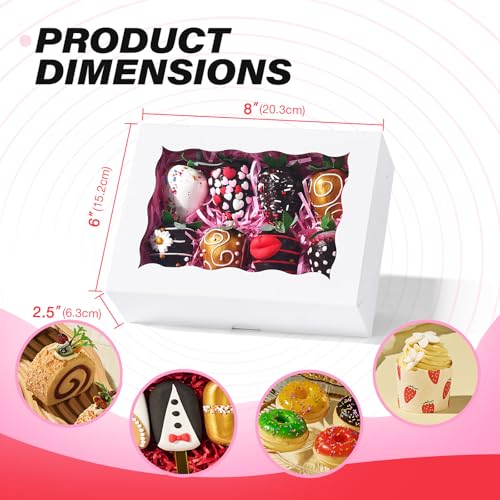 20PCS White Cookie Boxes with Window, 8x6x2.5 Inch Gift-Ready Pastry Box for Chocolate Strawberries, Macarons, Truffles, Perfect for Valentine's Day, Mother's Day, Christmas Party Favors - color: White