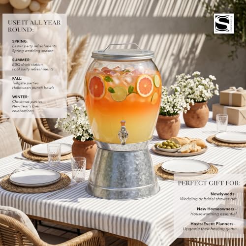 Style Setter Jaxon Glass Beverage Dispenser with Galvanized Base, 2 Gal - color: Galvanized Base