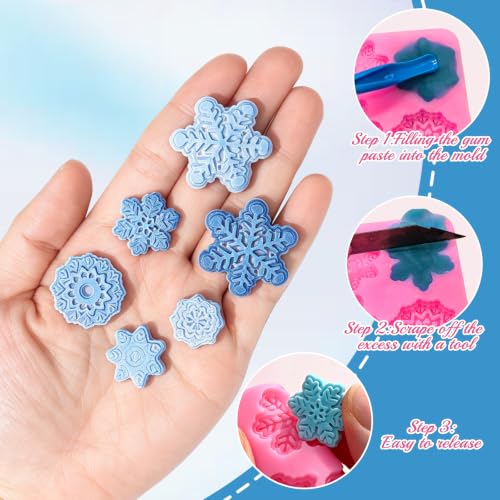 6 Pcs Snowflake Silicone Mold, 3D Christmas Snowflake Fondant Molds - color: Snowflake
