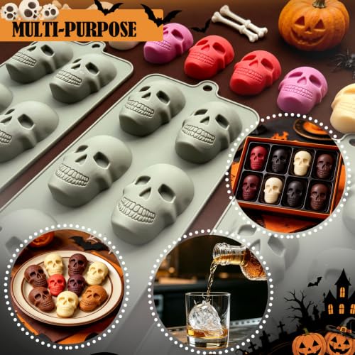 3-Pack Halloween Silicone Molds, Skull Chocolate Candy Molds for Baking - color: Gray