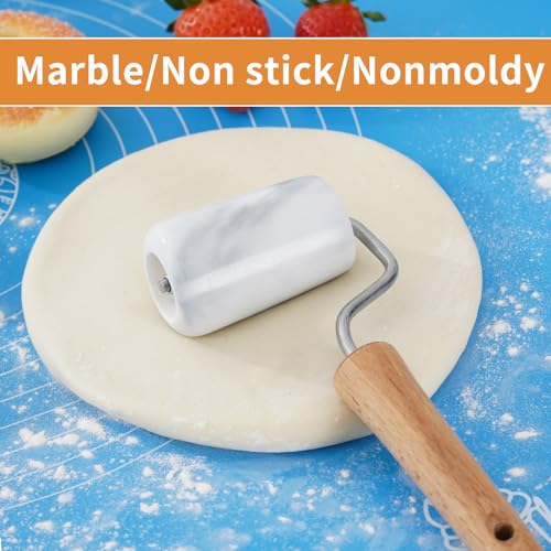 Tianman Small Marble Dough Roller Non-Stick T-Type,For Cake Baking Tortilla Fudge Pizza Cookies & Other Kitchen Baking Cooking(2.7"White). - color: 2.7" White, size: 2.7"
