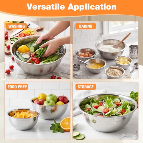 Domensi Stainless Steel Mixing Bowls Set - 5 Polished Mirror Nesting Bowls - color: Deep, size: 1.25, 2.75, 4.25, 6.25, 8 Quart