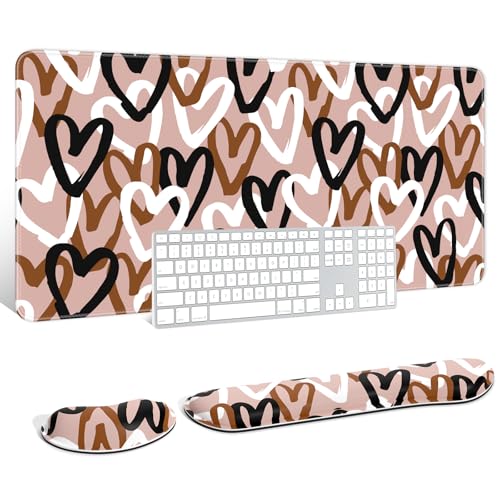 Large Mouse Pad with Wrist Rests for Keyboard & Mouse, Thick Soft Ergonomic Memory Foam Wrist Supports, Big & Long Desk Mat 35.5 x 15.7 in, for Office Gaming Computer, Brown Heart - color: Brown Heart