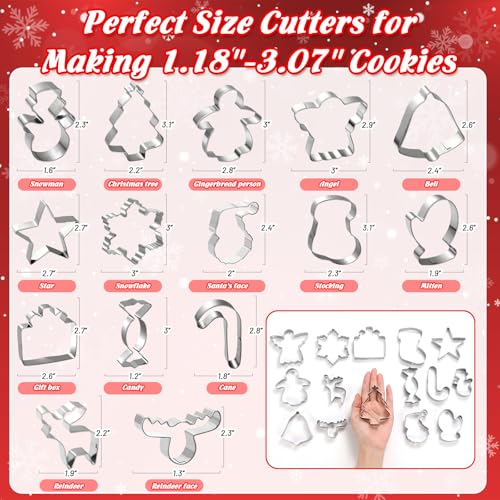 Christmas Cookie Cutters 15Pcs Winter Holiday Cookie Cutter Set Stainless Steel Metal Biscuit Cutters for Baking with Snowflake, Winter Glove, Snowman, Star for Christmas Party Biscuit Baking Molds - style: 15Pcs Christmas Cookie Cutters
