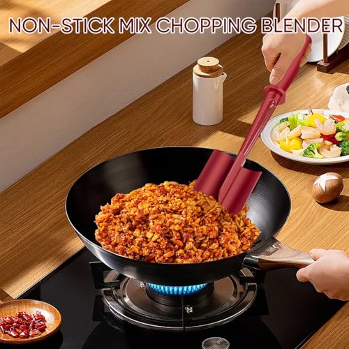 Upgrade Meat Chopper,Food Masher, Mix and Chop,Meat Masher for Hamburger Meat, Ground Beef Smasher, Hamburger Chopper Utensil, Ground Meat Chopper, Potato Masher Tool, Non Stick Mix Chopper - color: Red