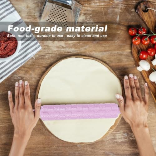 Embossed Rolling Pin for Fondant,PP Textured Pattern Roller with Handles for Cake Cookies Dough Clay Decorating,14.37 x 1.97 in(Droplet Heart) - size: Droplet Heart