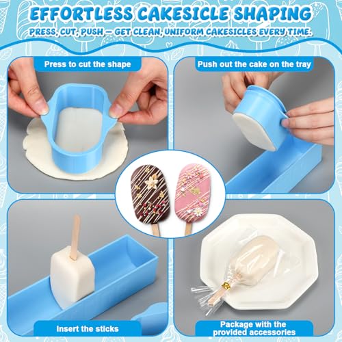 3in Cakesicle Cutter with 9in Tray, Cakesicle Mold Set, Blue - color: Blue, size: 3in, style: Single Slot