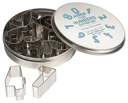 Ateco Plain Edge Small Numbers Cutters (0 - 9), 1 1/2" High Stainless Steel, 9 Pc Set - size: #7802 Numbers - 1 1/2"
